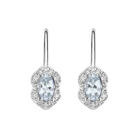 10K White Gold Prong-set Aquamarine Earrings with Diamond Halo