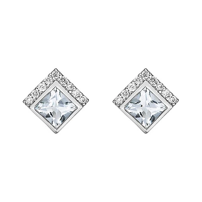 10K Gold Bezel-set Aquamarine Earrings with Diamond Accent