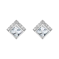 10K Gold Bezel-set Aquamarine Earrings with Diamond Accent