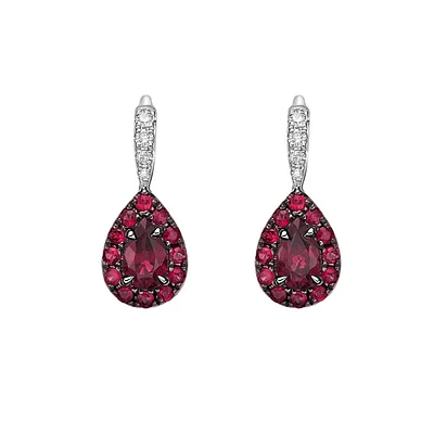 10K White Gold Prong-set Ruby & Diamond Earrings