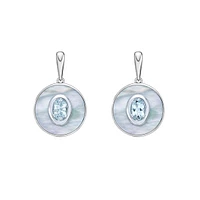 10K White Gold Oval Aquamarine and Mother of Pearl Earrings