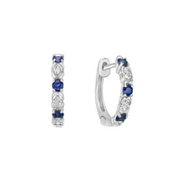 10K White Gold Classic Sapphire & Diamond Hoop Earrings 0.06cttw