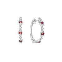 10K White Gold Classic Ruby & Diamond Hoop Earrings 0.07cttw