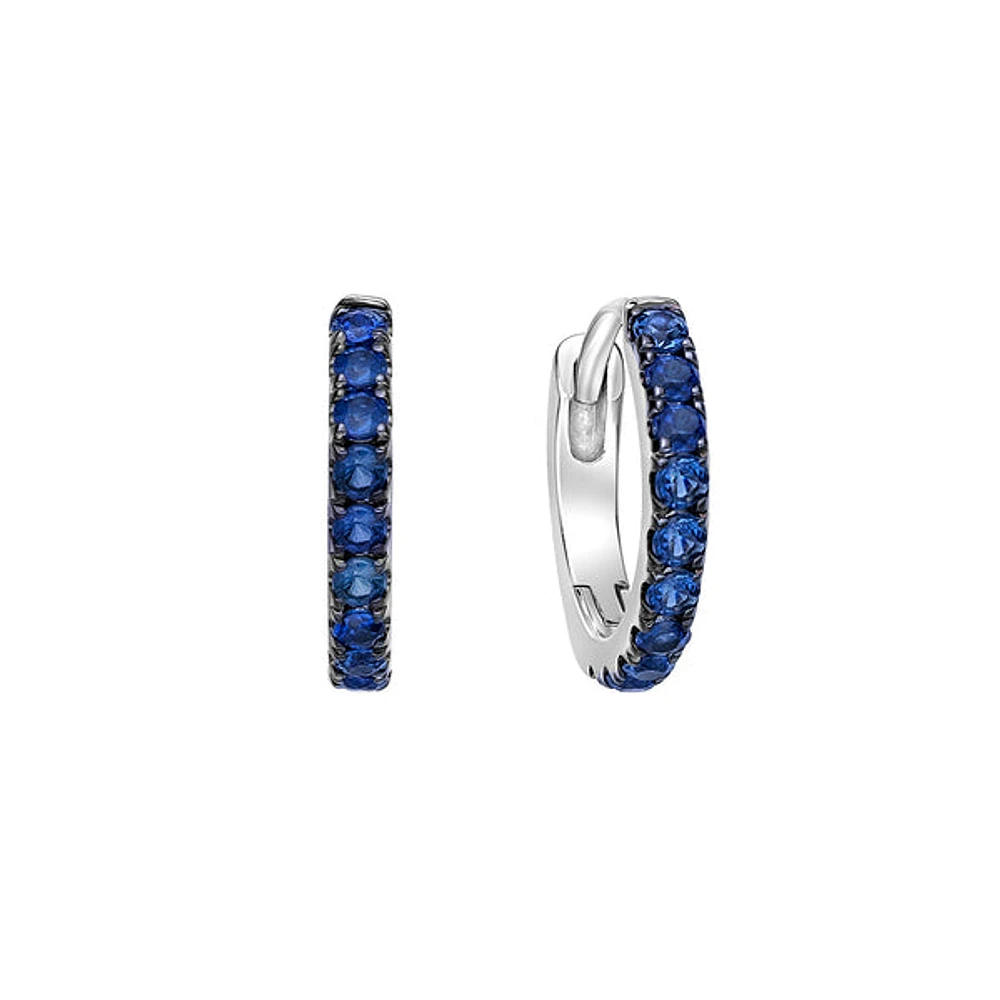 10K White Gold Classic Sapphire Hoop Earrings