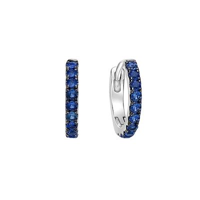 10K White Gold Classic Sapphire Hoop Earrings