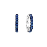 10K White Gold Classic Sapphire Hoop Earrings