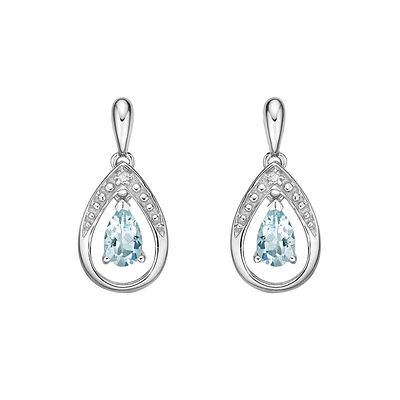 10K Gold Aquamarine & Diamond Earrings