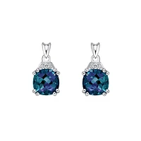 10K White Gold 6mm Cushion Cut Created Alexandrite and 0.01cttw Diamond Earrings