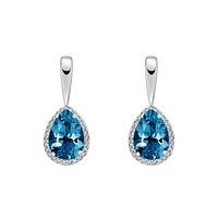 10K White Gold Prong-set London Blue Topaz Earrings with Diamond Halo