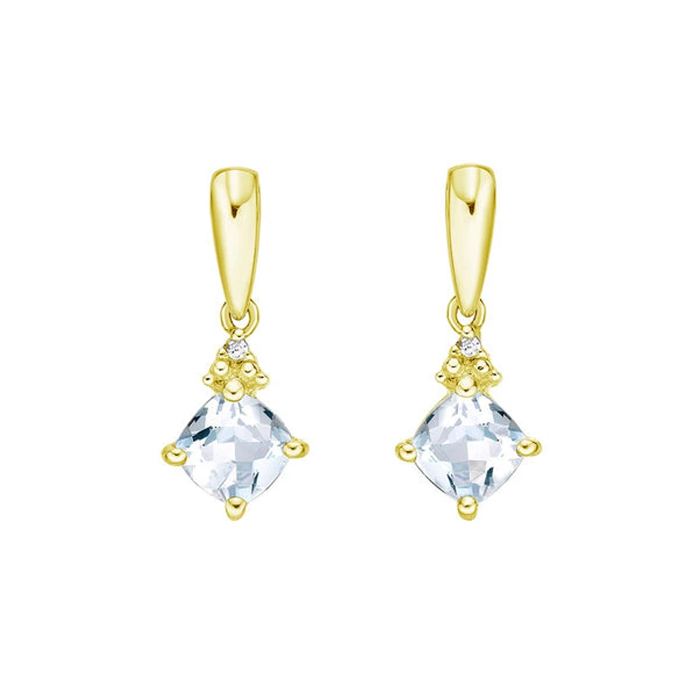 10K Gold Prong-set Aquamarine Earrings with Diamond Accent - White gold