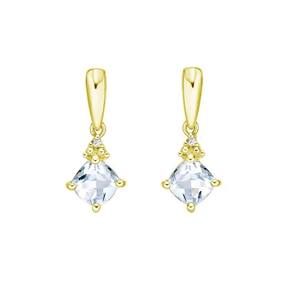 10K Gold Prong-set Aquamarine Earrings with Diamond Accent - White gold