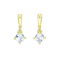 10K Gold Prong-set Aquamarine Earrings with Diamond Accent - White gold