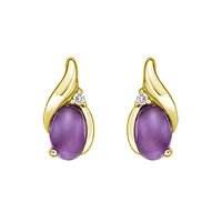 14K Yellow Gold Prong-set Amethyst Earrings with Diamond Accent