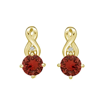 10K Yellow Gold Genuine Garnet & Diamond Earrings