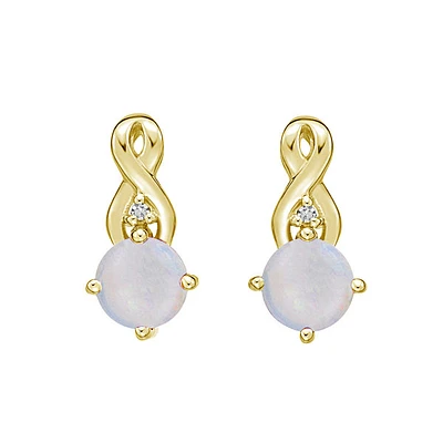 10K Yellow Gold Prong-set White Opal Earring with Diamond Accent
