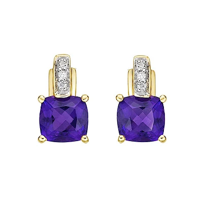 10K Gold Prong-set Amethyst Earrings with Diamond Accent