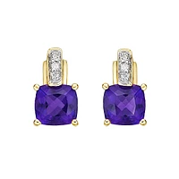 10K Gold Prong-set Amethyst Earrings with Diamond Accent