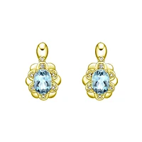 14K Yellow Gold Prong-set Aquamarine Earrings with Diamond Accent
