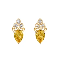10K Yellow Gold Prong-set Citrine Earring with Diamond accent