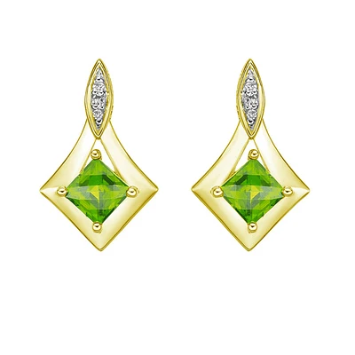10K Yellow Gold Prong-set Peridot Earrings with Diamond Accent