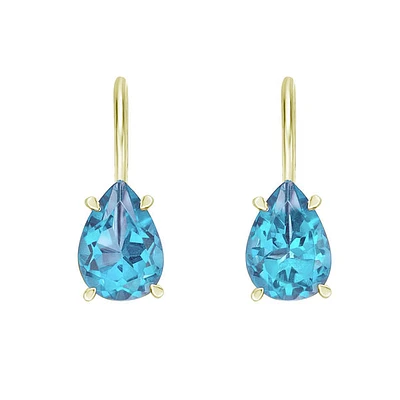 10K Yellow Gold Prong-set Pear Blue Topaz Earrings