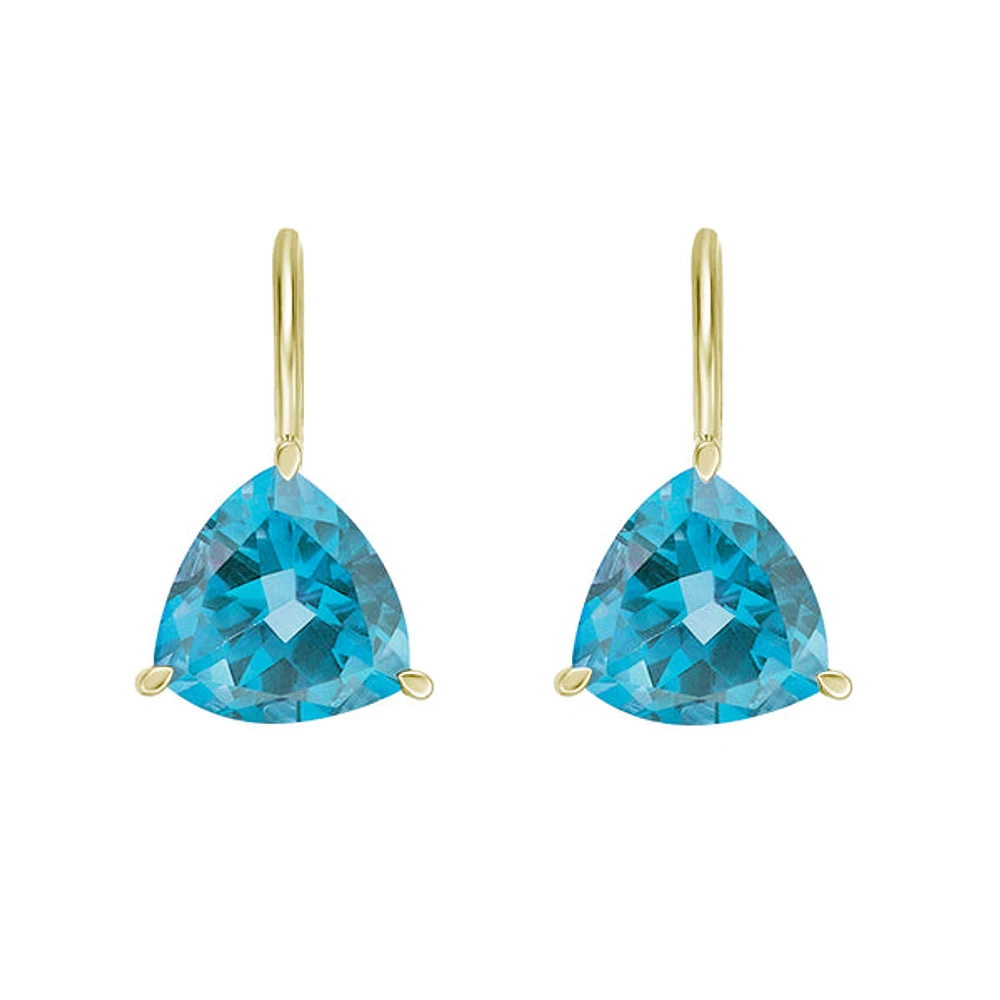 10K Yellow Gold Prong-set Trillion Blue Topaz Earrings