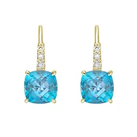 10K Yellow Gold Blue Topaz Earrings with Diamond Accent