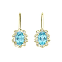 10K Yellow Gold Prong-set Blue Topaz Earrings with Diamond Halo