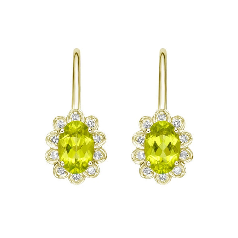 10K Yellow Gold Prong-set Peridot Earrings with Diamond Halo