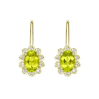 10K Yellow Gold Prong-set Peridot Earrings with Diamond Halo