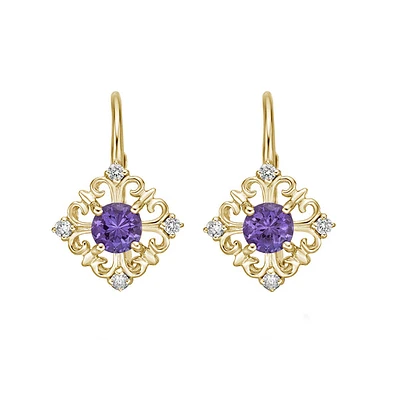 10K Gold Amethyst Earrings with Diamond Accent