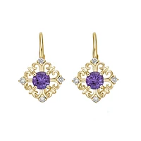 10K Gold Amethyst Earrings with Diamond Accent