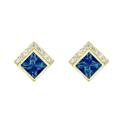 10K Yellow Gold Created Alexandrite Earrings with Diamonds
