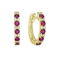 10K Yellow Gold Classic Ruby & Diamond Hoop Earrings