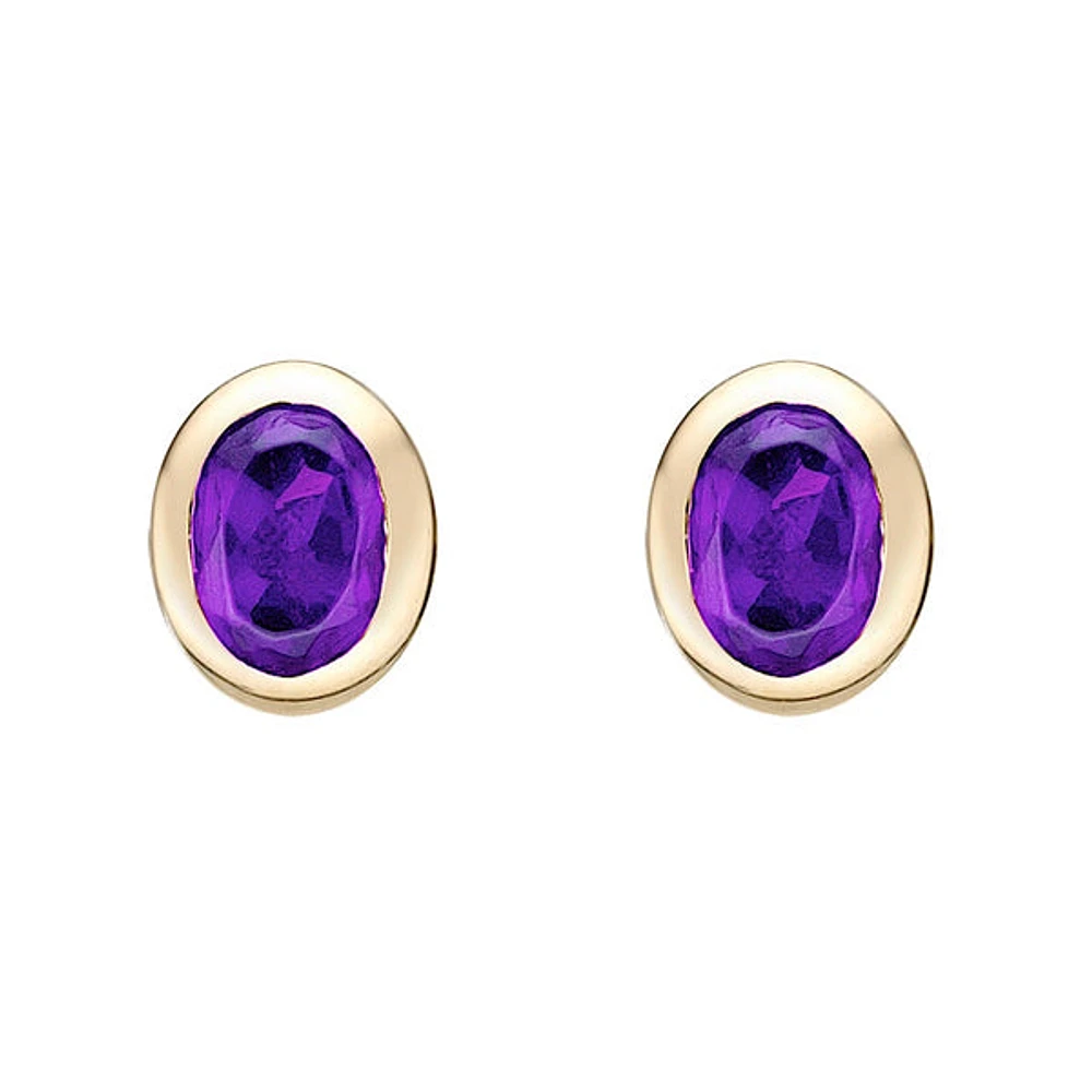 10K Yellow Gold Bezel-set Oval Amethyst Stud Earrings