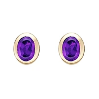 10K Yellow Gold Bezel-set Oval Amethyst Stud Earrings