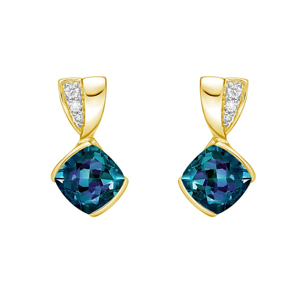 10K Yellow Gold Contemporary half-channel Earrings with Diamond Accent