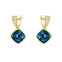 10K Yellow Gold Contemporary half-channel Earrings with Diamond Accent