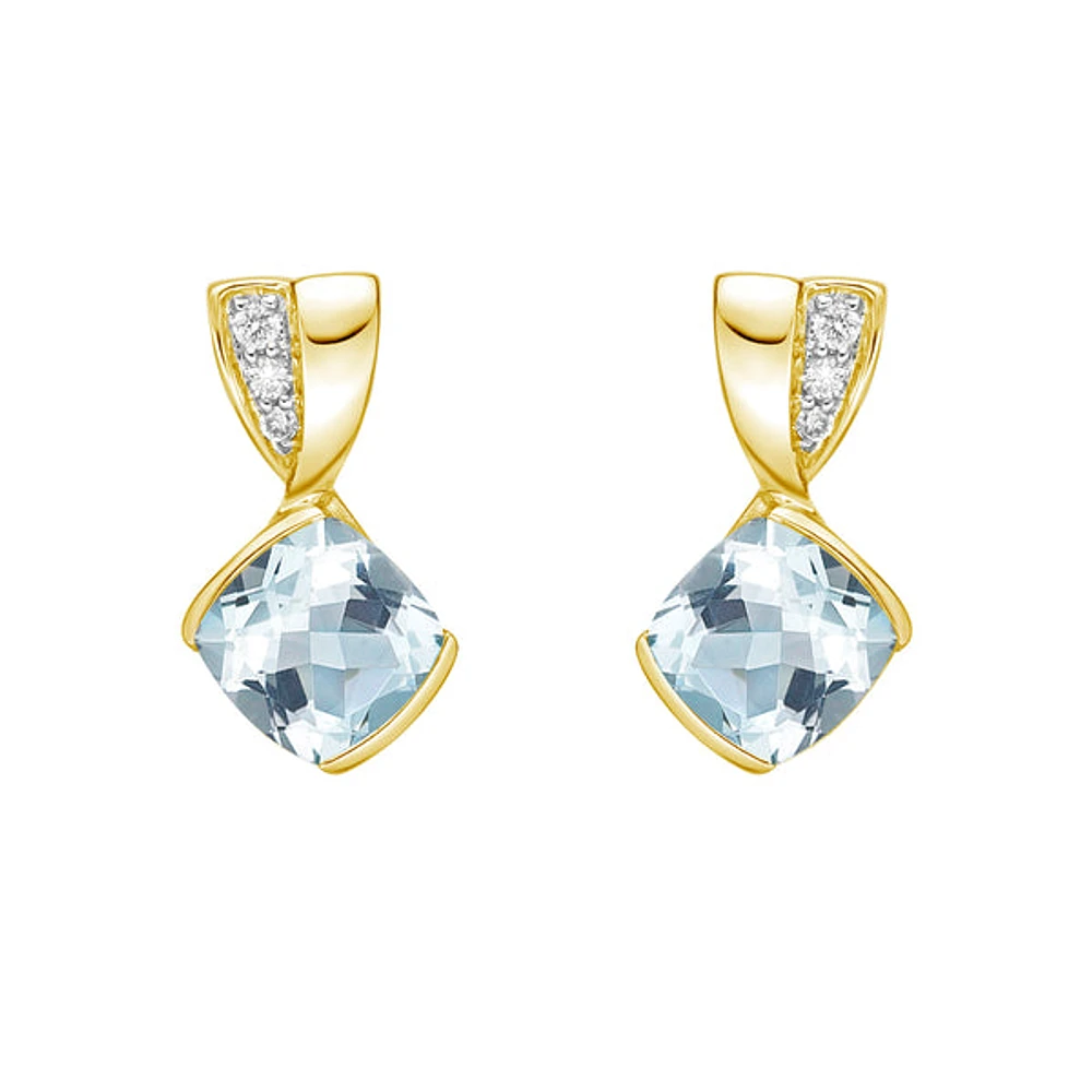 10K Gold Aquamarine & Diamond Earrings - yellow gold
