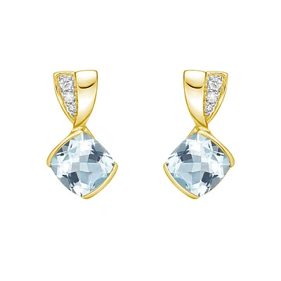 10K Gold Aquamarine & Diamond Earrings - yellow gold