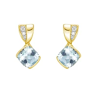 10K Gold Aquamarine & Diamond Earrings - yellow gold