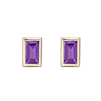 10K Yellow Gold Bezel-set Baguette Amethyst Stud Earrings