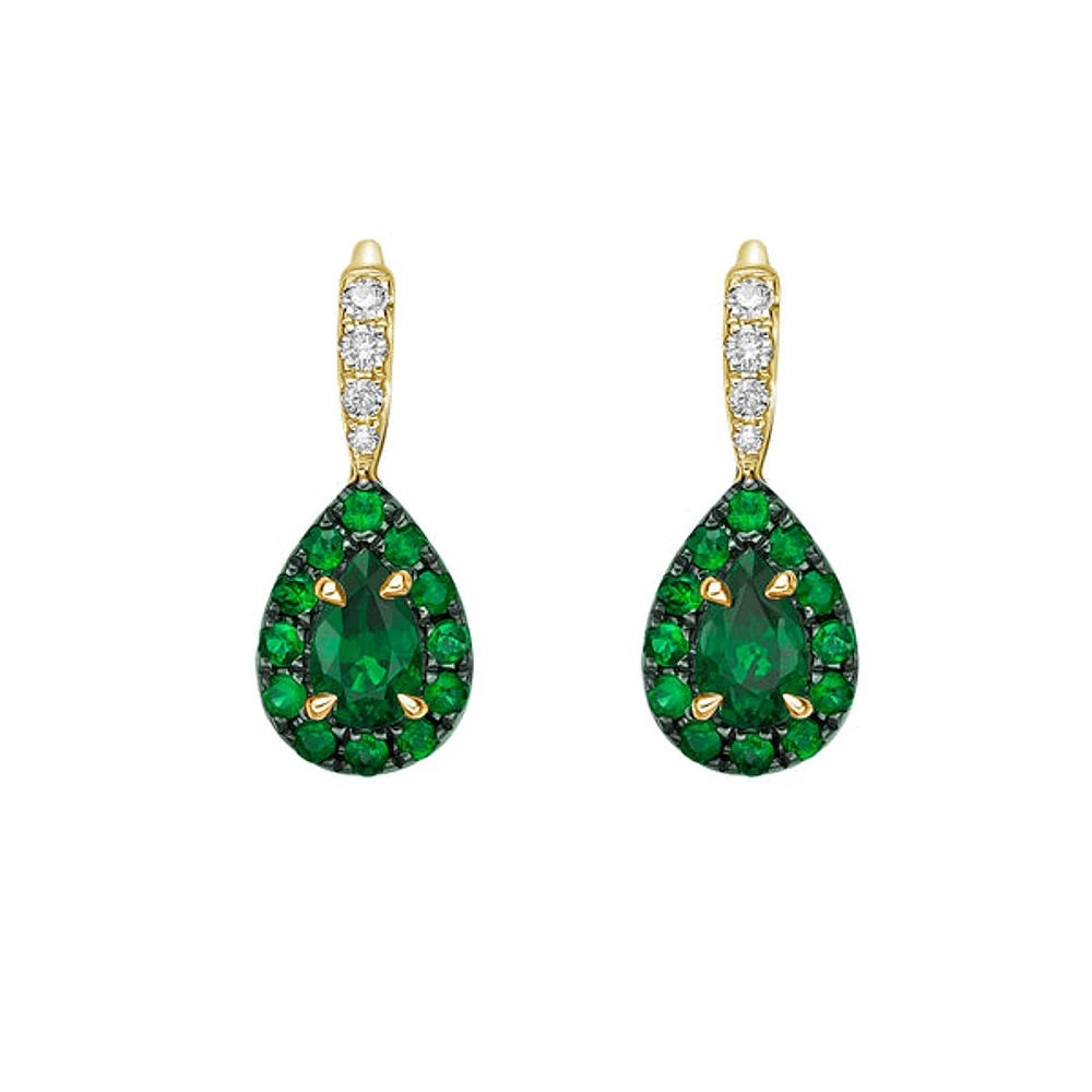 10K Yellow Gold Prong-set Emerald & Diamond Earrings