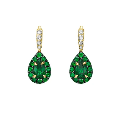 10K Yellow Gold Prong-set Emerald & Diamond Earrings