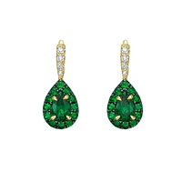10K Yellow Gold Prong-set Emerald & Diamond Earrings
