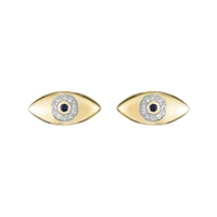 10K Yellow Gold Pave-set Blue Sapphire & Diamond Evil Eye Earrings