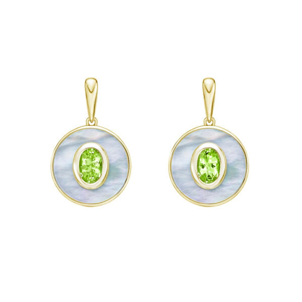 10K Yellow Gold Peridot and Mother of Pearl Earrings