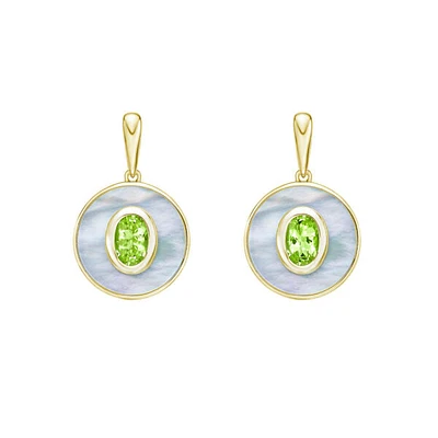10K Yellow Gold Peridot and Mother of Pearl Earrings