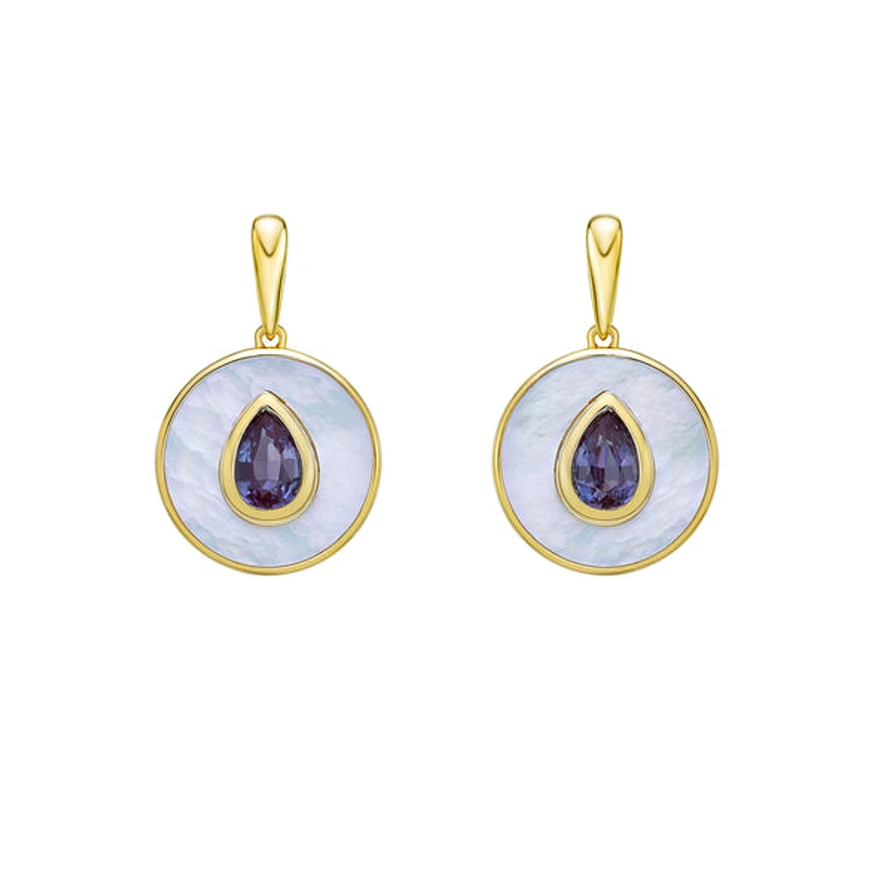 10K Gold Created Alexandrite and Mother of Pearl Earrings