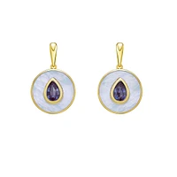10K Gold Created Alexandrite and Mother of Pearl Earrings